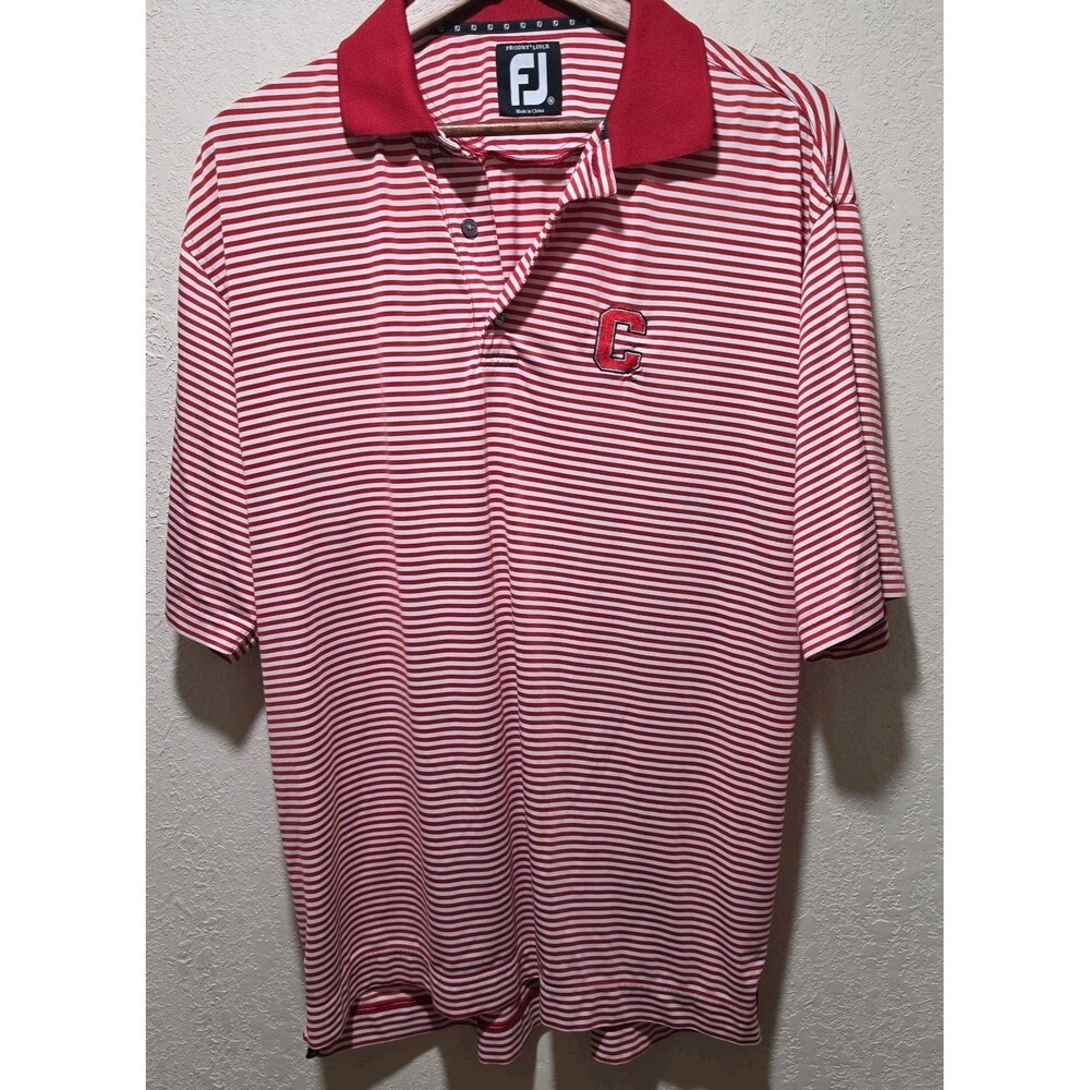 FootJoy Men M ProDry Lisle Golf Polo Shirt Red White Striped Cleveland Indians